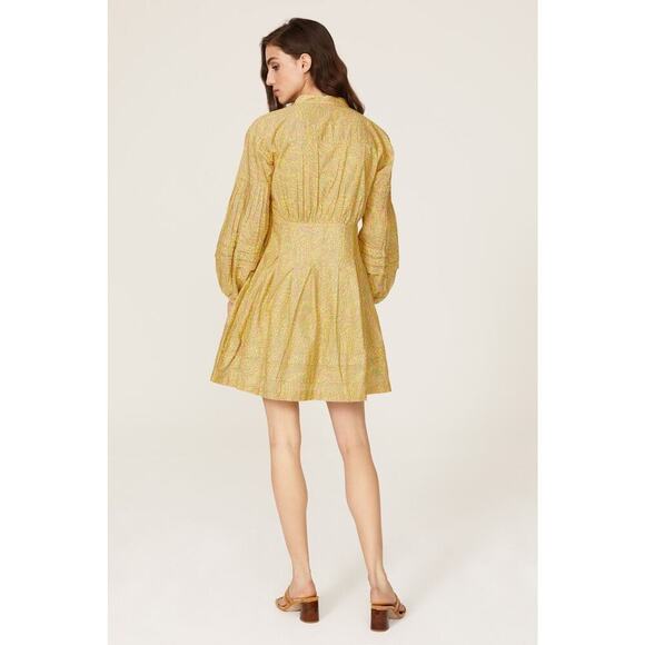 DEREK LAM COLLECTIVE Paisley Yellow Floral Puff Sleeves Flared Hemline Dress 48 - Picture 2 of 12